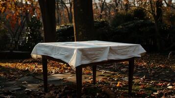 A table with a white cloth on it photo