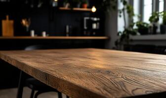 Rustic wooden dining table in modern kitchen photo