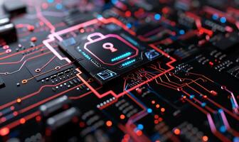 Secure circuit board with lock icon photo