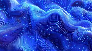 Abstract dynamic blue wave patterns with glowing particles photo
