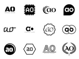 AO logo company template. Letter a and o logotype. Set different classic serif lettering and modern bold text with design elements. Initial font typography. vector