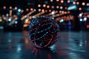 Futuristic sphere with glowing wires photo