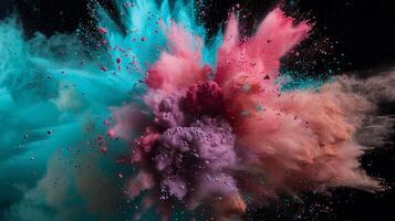 Colorful powder explosion, vibrant colors exploding in a chaotic pattern photo