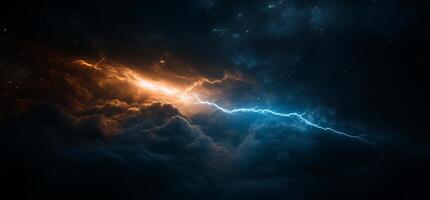 Lightning striking through the clouds photo