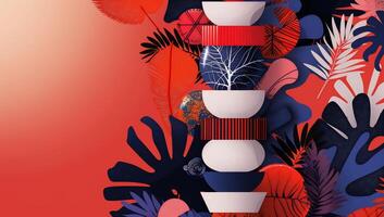 Bold abstract design with vibrant colours and layered shapes photo