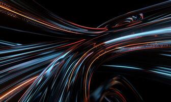 Abstract dynamic flow of glowing, metallic lines. Intricate, vibrant, and futuristic shapes interweave in a mesmerizing display photo