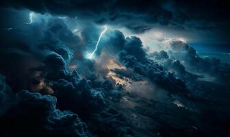 A stormy sky with lightning and clouds photo