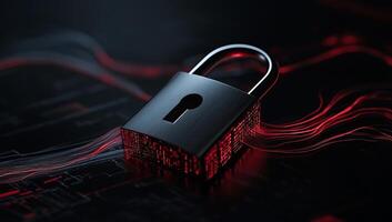 A padlock on a black background with red lights photo