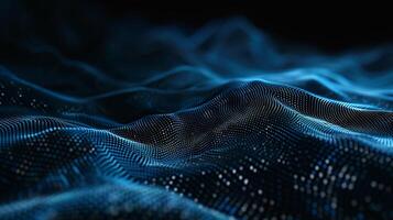Abstract digital wave. Complex network of particles forming a fluid, wavy surface photo
