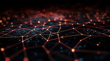 Abstract network structure with interconnected points and lines. Dynamic, glowing connections, creating a sense of complex data flow and global communication photo