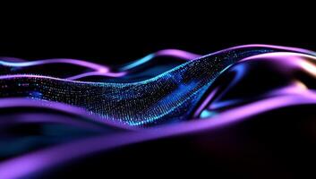 Abstract data wave flowing over a dark surface. Intricate digital network patterns in vibrant colours photo