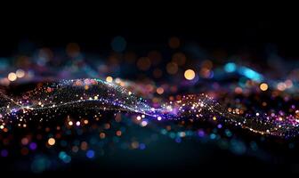 Abstract digital particles flowing across a dark background photo