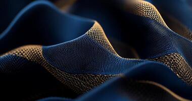 Abstract textured waves in deep blue and gold. Complex, flowing patterns photo