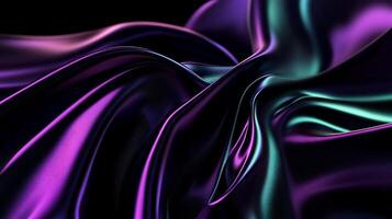 Flowing iridescent fabric drapes in a vibrant mix of purple and teal hues. Detailed folds and curves create a dynamic, abstract design photo