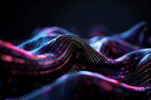 Abstract digital landscape of swirling, colorful lines and particles. Dynamic, futuristic, and complex photo