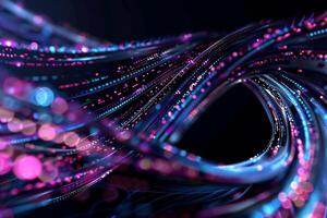 Abstract swirling lines of vibrant colors and glowing particles. Dynamic digital art photo