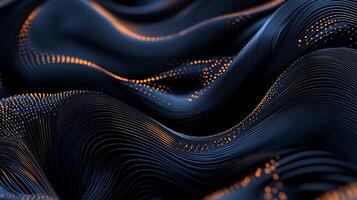 Abstract dark waves with glowing particles. Intricate, flowing lines and dots create a dynamic, futuristic design photo