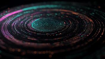 Abstract swirling concentric circles of glowing particles photo