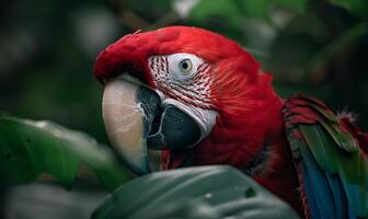 Close-up of a vibrant red macaw photo