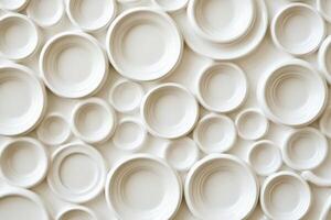 A wall of white plates with circles on it photo