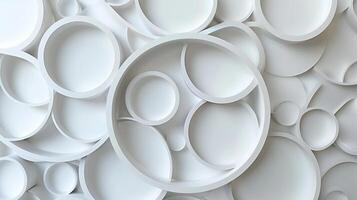 Abstract geometric pattern of overlapping circles in white photo