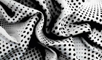 Abstract fabric with a dynamic polka dot pattern. Draped in flowing folds photo