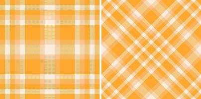 Vibrant orange and white plaid patterns, perfect for textile design, fashion, or website backgrounds. This seamless texture offers two distinct styles classic vertical diagonal checks. vector