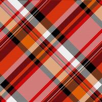 Vibrant diagonal plaid pattern in bold orange, red, black, and white. Perfect for textile design, apparel, website backgrounds, or autumnal themed projects. vector
