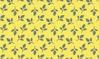 Charming seamless pattern featuring delicate teal leaves on a sunny yellow background. Perfect for textile prints, packaging design, or website backgrounds. vector