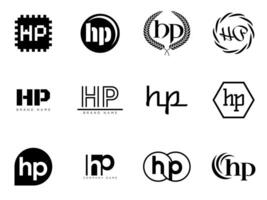 HP logo company template. Letter h and p logotype. Set different classic serif lettering and modern bold text with design elements. Initial font typography. vector