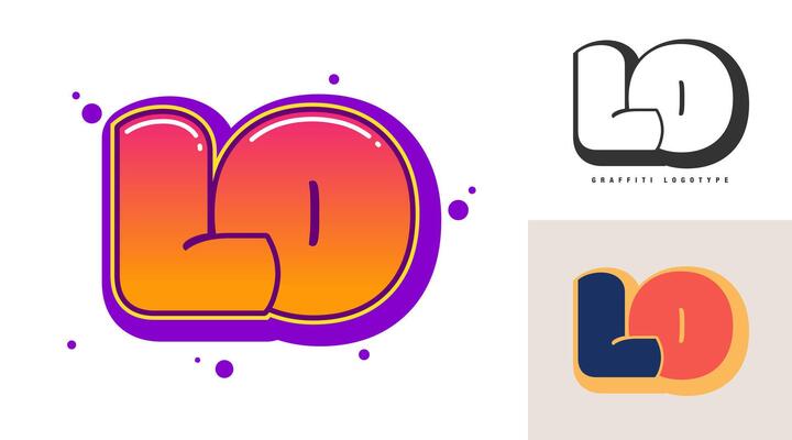 LO logo design for festival or party. Initial letter l and o in graffiti style. Creative modern lettering company name of font typography. Kids trendy logotype or identity.