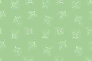 Elegant seamless pattern of delicate white leaves on a pastel green background. Perfect for textile design, packaging, or website backgrounds. Evokes freshness, nature, and serenity. vector