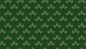 Elegant seamless pattern of stylized leaves on a deep green background. Perfect for ecofriendly branding, textile design, or naturethemed projects. vector