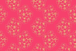 Elegant seamless pattern of delicate floral clusters in soft gold on a vibrant pink background. vector