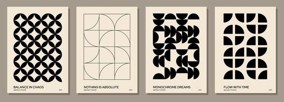 Abstract pattern posters. Minimal geometric shapes with chaotic lines and half circles, modern brutalist creative art for cover design. graphic backgrounds vector