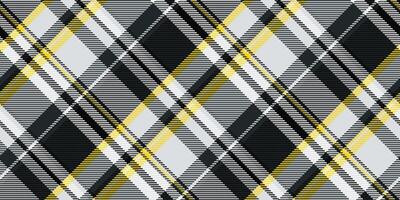Stylish diagonal plaid pattern in black, gray, and gold. Perfect for textile design, website backgrounds, or fashion illustrations. vector