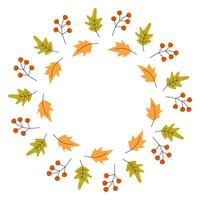 Multicolored Autumn leaves Circular Frame border Thanksgiving Day Greeting Copy space Template idea. Isolated illustration Thematic Invitations cards, leaflet, price, label or web promo banner vector