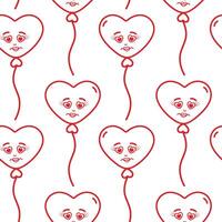 Outline Heart shape balloons on rope Seamless Pattern St Valentine Day Minimalistic Background idea. Isolated illustration Wrapping Wallpaper or web promo banner, leaflets, poster, label, price vector