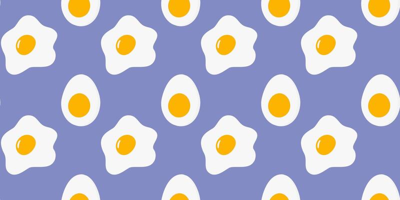 Fried eggs with yolk Hard Boiled egg Seamless pattern World Egg Day Abstract Background Texture idea. Isolated illustration Wallpaper Wrapping Thematic Recipe or menu cards, web promo materials