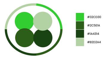 Lime Green, Green, Forest Green, Seafoam Green circle color palette. Trend color guide palette catalog samples in rgb hex. Color palette for fashion designers, business, and paints colors company vector