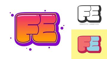 FE logo design for festival or party. Initial letter f and e in graffiti style. Creative modern lettering company name of font typography. Kids trendy logotype or identity. vector