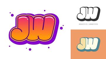 JW logo design for festival or party. Initial letter j and w in graffiti style. Creative modern lettering company name of font typography. Kids trendy logotype or identity. vector