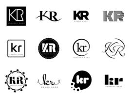 KR logo company template. Letter k and r logotype. Set different classic serif lettering and modern bold text with design elements. Initial font typography. vector