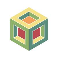 Abstract isometric cube illustration. Multicolored geometric design with nested squares creates an optical illusion and sense of depth. vector