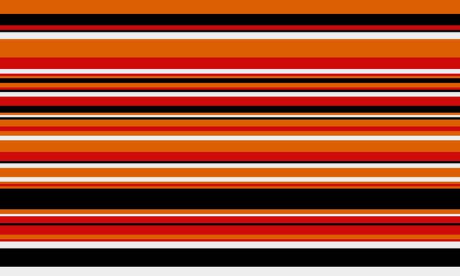 Vibrant horizontal stripes in bold orange, red, black, and white create a dynamic, eyecatching pattern.