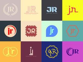 JR logo company template. Letter j and r logotype. Set different classic serif lettering and modern bold text with design elements. Initial font typography. vector