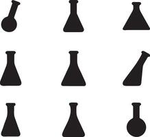 Set of Lab Flask Silhouettes, Black Test Flasks Illustration on White Background vector