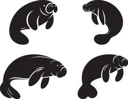 Manatee Silhouette Pack Clean And Simple Illustration Graphics vector
