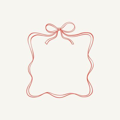Square ribbon bow frame. Vintage illustration. Hand drawn aesthetic vertical border. Christmas, Valentines day, birthday, menu, bachelorette party design line art elements
