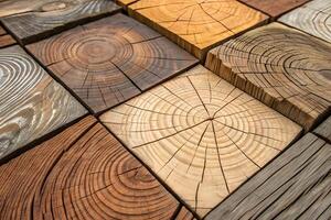 Unique patterns of wood planks arranged in a geometric layout for artistic display photo